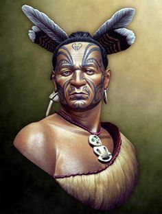 an artistic painting of a native american man with feathers on his head and eyes painted in black