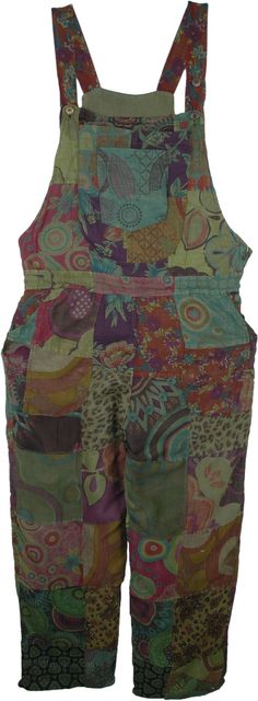 Cotton jumpsuit dungarees with bib pockets in the front and side pockets, handcrafted in a vibrant green patchwork of prints. Soft, slouchy style features adjustable button shoulder straps. Our unique overalls are the perfect fit to show that you are individualistic and trendy. The length is adjustable up to 4 inches with the 3 different buttonholes on the straps and it has 2 functional pockets. These overalls can be worn with simple tank-top, t-shirt, or turtleneck, making them perfect for rain Whimsigothic Celestial, Patchwork Overalls, Forest Foliage, Patchwork Jumpsuit, Green Cotton Dress, Simple Tank Tops, Cotton Overalls, Slouchy Style, Cotton Jumpsuit