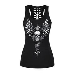 Are you a metalhead? We have for you the perfect tank top for this summer, a beautiful skull with wings reminiscent of the symbol of the hells angels. Impose your style, my dear! High-quality 3D printing: A deadly look in any situation Material: Polyester, Spandex. Comfort: shoulder openings for a better range of motion Anti-bacterial anti-smell: ionization of the fibers to stay dry FREE STANDARD SHIPPING Refer to the size guide below. It is recommended to take 1 size above your usual size. Skull Tank Top, Gothic Leggings, Winged Skull, Skull Dress, Skull Tank, Vest Tops, Long Tank Tops, Style Rock, Vintage Skull