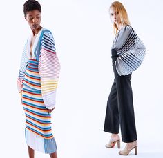 TOME 2018 Spring Summer Womens Lookbook Presentation - New York Fashion Week NYFW - Rainbow Stripes Dimensional Organic Shape Sculptural Accordion Pleats Folds Sheer Chiffon Drawstring Lace Up Sash Waist One Shoulder Drapery Knitwear Ribbed Ruffles Flounce Tie Up Waist Knot Wrap Plaid Tartan Check Long Sleeve Blouse Shirt Skirt Frock Maxi Dress Cape Wide Leg Trousers Palazzo Pants Accordion Skirt, Skirt Tiered, Pleated Chiffon Skirt, Skirts Online, Chiffon Skirt