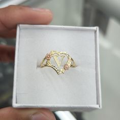 10kt Real Gold Heart Letter V Ring For Women Size 9 Weight 1.53 Gm Heart Part 13.5*13.5 Mm Yellow And Rose Gold Please Check The Picture Carefully To Understand The Size Of The Ring 100% Authentic 10kt Gold Not A Gold Filled Or Not A Gold Plated Never Change Color Or Never Fade Never Tarnish Comes In A Gift Box Gold V Ring, V Ring, Heart Letter, Letter Ring, Letter V, Never Change, Gold Heart, Ring For Women, Heart Of Gold