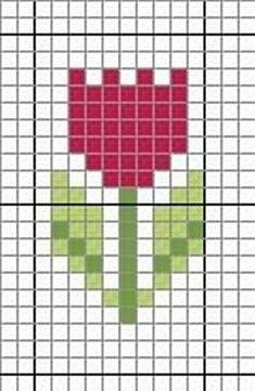 a cross stitch pattern with a red flower on the bottom and green stems in the middle