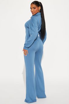 Available In Hunter And Blue. Jumpsuit Long Sleeve Zip Front Flare Leg Seaming Stretch 47% Polyester 46% Rayon 7% Spandex Imported | Running Errands Jumpsuit in Blue size Large by Fashion Nova Jumpsuit Long Sleeve, Jumpsuit Long, Blue Jumpsuit, Long Jumpsuits, Running Women, Blue Fashion, Running Errands, Fashion Nova, Jumpsuit