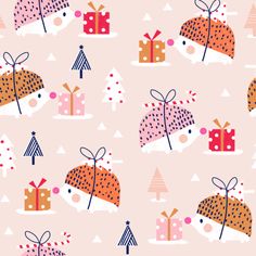 a pink background with different types of presents