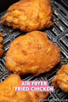 some fried chicken on top of a grill with the words air fryer fried chicken