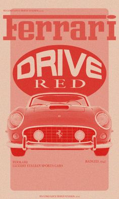 an advertisement for the ferrari drive red car