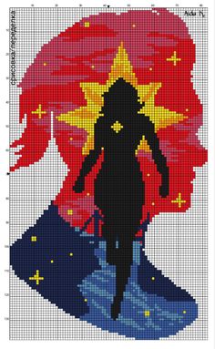 a cross stitch pattern with a silhouette of a woman walking in front of an umbrella