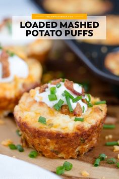 loaded mashed potato puffs on a cutting board