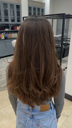 Layered hairstyles trim medium length haircut brown hair transformation Medium Length Haircut Brown, Medium Length Haircut Brown Hair, Aesthetic Layered Hair, Brown Hair Transformation, Long Layers Hair, Hair Inspo Long, Long Hair Aesthetic, Hair Inspiration Long, Layered Haircuts For Medium Hair