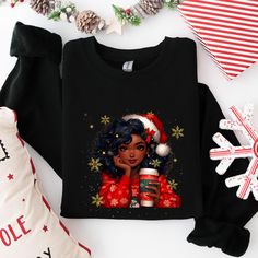 Festive and Cute: Black Woman Believe Christmas Shirt, Melanin, Black Queen, African American Christmas Shirts, Christmas Sweatshirts, Afro, Black Queen Adult Sized, Unisex Brand Information: 100% Cotton Bella Canvas for  Short Sleeve and Long Sleeve. 50% Cotton 50% Polyester Gildan Sweatshirts PLEASE READ INSTRUCTIONS CAREFULLY -----How To Order----- 1- Choose your t-shirt sleeve length, size, and color *PLEASE NOTE: THE DROP DOWN BOX HAS SHORT SLEEVE, LONG, SLEEVE AND SWEATSHIRT AVAILABLE. YOU MUST SELECT THE DESIRED SHIRT - SHORT SLEEVE, LONG SLEEVE OR SWEATSHIRT* 2-Choose your t-shirt size and color combination 3- Click add to cart. You can go back to add more product 4-Click "View in Cart" to Check out. -----CARE INSTRUCTIONS----- Wash item inside out in cold water, do not bleach, do African American Christmas, Girls Christmas Shirts, Ugly Holiday Sweater, American Christmas, Merry And Bright Christmas, Bright Christmas, Gildan Sweatshirts, Holiday Sweater, African American Women