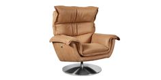 the reclining chair is shown in tan leather