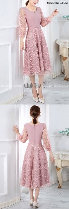 10% off now|Free shipping world-wide. Pretty Pink Tea Length Semi Formal Dress With 3/4 Lantern Sleeves at GemGrace. Click to learn our pro custom-made service for wedding dress, formal dress. View #SemiFormalDresses for more ideas. Pink 3/4 Sleeve Party Dress, Pink Party Dress With 3/4 Sleeves, Elegant Pink Half Sleeve Dress, Pink 3/4 Sleeve Midi Dress For Party, Elegant Pink Midi Dress With Half Sleeves, Pink Midi Dress With 3/4 Sleeves For Party, Pink Fitted Midi Dress With Half Sleeves, Feminine Pink Half Sleeve Dresses, Tea Length Homecoming Dresses