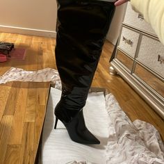 These Are Never Worn! Box Included! I Bought These And Do Not Have The Receipt To Take Them Back & They Dont Fit Me! Elegant Black Polyurethane Boots, Elegant High Heel Boots In Polyurethane, Elegant High Heel Polyurethane Boots, Elegant High Heeled Boots In Polyurethane, Knee High Heel Boots, High Heel Boots Knee, Black Vegan, Jessica Simpson Shoes, Box Color