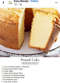 a recipe for pound cake on a plate