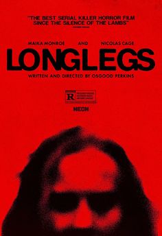 the poster for long legs is shown with a man's face in red and black