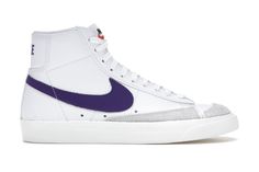 Nike Blazer Mid 77 White Voltage Purple (W) - CZ1055-105 Nike Blazer Women, Nike Blazer Mid 77 Women, Nike Blazer Mid 77 White, Blazer Shoes, Nike Shoes Women Fashion, Purple Blazers, Nike Blazers, Purple Blazer, Nike Blazer Mid 77