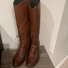 Gorgeous, Authentic Stuart Weitzman Tall Boots Genuine, Leather Cognac, Color, Rare Stitching, And Style Lace Up, Side, Zipper, With 2 Inch Heels. This Is A Very Rare Find Made With Very High-Quality Leather And Workmanship. Size 10. Cognac Color, 2 Inch Heels, Tall Boots, Shoes Heels Boots, High Quality Leather, Stuart Weitzman, Very Rare, Cognac, Side Zipper