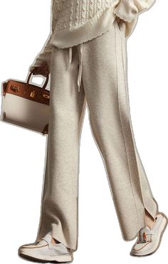 Beige Stretch Sweatpants For Fall, Chic Beige Wide Leg Sweatpants, Beige High-waisted Sweatpants For Fall, High-waisted Beige Sweatpants For Fall, Full Length Beige Winter Pants, Beige Full Length Pants For Fall, Beige Full-length Pants For Fall, Beige Full-length Sweatpants For Spring, Chic Full-length Fall Sweatpants