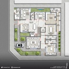 the floor plan for an apartment building with several rooms and two car parks in it