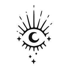 an eye with stars around it and the letter c in the middle, on a white background