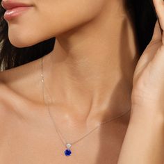 Take your styling game up a notch with this sapphire and diamond necklace that is ready to inject luxe into any outfit. This necklace features two round diamonds mounted on a six-prong setting. With a versatile design, this sparkler is definitely something you can wear forever. Lab Diamonds, Prong Setting, Silver Necklaces, Round Diamonds, Diamond Necklace, Sapphire, Ring Size, Diamonds, Sterling Silver