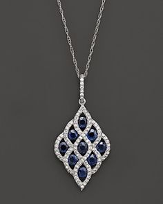 Diamond and Sapphire Pendant Necklace in 14K White Gold, 19" | Bloomingdale's Sapphire Pendant Necklace, Big Pendant, Diamond Pendent, Diamond Pendants Designs, Sapphire Necklace Pendants, Jewellery Design Sketches, Art Jewelry Design, Diamond Pendant Sets, Jewelry Design Drawing