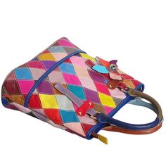 LEA Design Women's Fashion Genuine Leather Patchwork Geometric Design Handbag - Divine Inspiration Styles Friends Experience, Geometric Diamond Design, Multi Colored Flowers, Floral Patchwork, Leather Patchwork, Designer Handbag, Genuine Leather Handbag, Types Of Bag, Diamond Design