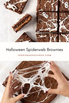 halloween spiderweb brownies with white icing on them