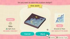 an animal crossing game with the caption do you want to save this custom design?