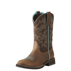 PRICES MAY VARY. WESTERN BOOT: Ariat designed these Women’s Western Boots with good looks and quality details for a comfy performance boot. It includes subtle contrasting colors and stitched designs, bring out that delicate touch to the rugged appearance. GENUINE LEATHER: The foot and upper of these cowgirl boots are constructed of genuine quality leather that not only gives them that ruggedness and that aesthetic appeal but also makes them durable enough to withstand rough work conditions. 4LR Distressed Brown Boots, Wedding Boots, Cowgirl Boot, Horse Boots, Western Boots Women, Western Boot, Calf Boots, Boots For Sale, Cowgirl Boots