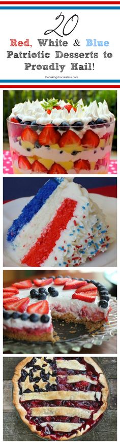 red, white and blue desserts with text overlay