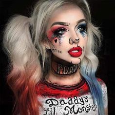 Harley Quinn Make-up, Makeup Karakter, Halloween Costumes Women Creative, Makeup Clown, Harley Quinn Makeup