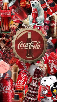 a collage of coca cola and other items