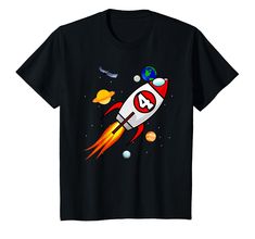 PRICES MAY VARY. Your child's 4th birthday will be out of this world with this rocket ship, spaceship, astronaut birthday shirt for girls and boys. Perfect birthday gift idea for boys and girls who love space and space birthday themed parties. Lightweight, Classic fit, Double-needle sleeve and bottom hem Old Spaceship, Birthday Astronaut, Rocket Birthday, Solar System For Kids, Astronaut Birthday, Space Birthday, Rocket Ship, Unique Tshirts, Personalized Shirts