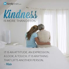 two people sitting on top of a bed with the caption kindness is more than seeds