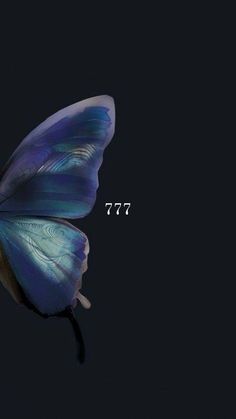 a blue butterfly flying in the dark with an inscription below it that reads,'777 '