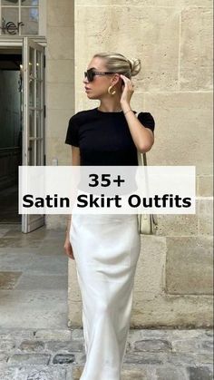 Silky Skirt Outfit, White Satin Skirt Outfit, Grooming Tips For Women, Navy Skirt Outfit, A Line Skirt Outfits, Outfit Ideas Trendy