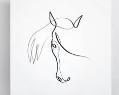 a black and white drawing of a horse's head on a white paper background