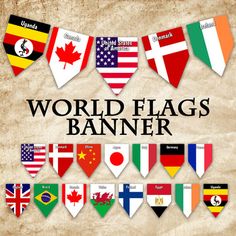 the world flags banner is shown with different countries and their flags on it, as well as