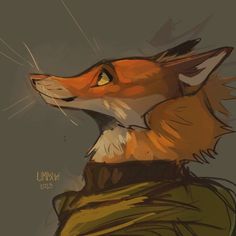 a drawing of a fox with yellow eyes