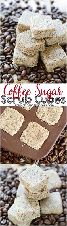 Coffee Sugar Scrub Cubes - exfoliate and replenish moisture with these coffee sugar scrub cubes. They make a great handmade gift for Christmas! Coffee Scrub Recipe, Coffee Bath, Paul Henry, Coffee Butter, Bath Diy, Coffee Sugar Scrub, Sugar Scrub Cubes, Bath Scrub, Homemade Scrub