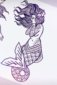 a drawing of a mermaid sitting on top of a fish