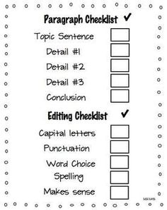 the writing checklist is shown in black and white