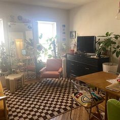 a living room filled with furniture and lots of plants