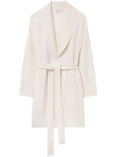 cream white cashmere pointelle knit shawl lapels tied waist long sleeves straight hem thigh-length ribbed cuffs and hem Knit Shawl, Cardigan White, Pointelle Knit, City Dress, Shades Of Beige, White Cardigan, Looks Chic, Knitted Shawls, Cashmere Cardigan