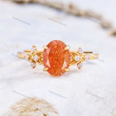 Oval Cut Nature Sunstone Ring, Genuine Orange Sunstone Gemstone Jewelry, 925 Sterling Silver Promise Ring, Art Deco Bridal Ring Gift For Her Description: Main Stone - Sunstone (Natural) Stone Size - 8 x 6 MM Stone color - Orange Stone shape - Oval Second Stone: CZ Diamond Stone Shape: Round Stone Color: Colorless Finishing- Excellent feel free to contact me if you have any questions  Gemstone color may slightly vary from listed image due to the nature of all natural gemstone or different monitor settings TURNAROUND TIME Your order will be ready for shipment in 4-8 business days. Free economy shipping for US, UK, Germany- 10-15 business days delivery time. shipping upgrade available for US, UK, Germany- 5-7 business days delivery time. Please check shipping times for other countries by ente Orange Crystal Ring With Gemstone For Anniversary, Orange Rings With Accent Stones For Gift, Gift Orange Diamond Ring, Sunstone Engagement Ring, Cute Promise Rings, Sunstone Ring, Orange Gem, Sterling Silver Promise Rings, Orange Stone