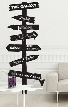 a wall sticker with many direction signs on it