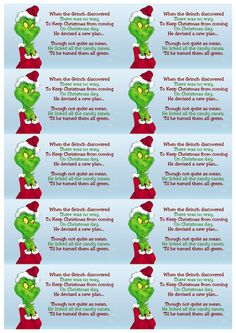 Grinch Gifts For Coworkers, Grinch Candy Ideas, Grinch Ideas For School, Grinch Christmas Gift Ideas Diy, Grinch Classroom Ornaments, Grinch Goody Bags, Grinch Party Printables Free, Grinch Scavenger Hunt Free Printable, Grinch Dust Printable Free