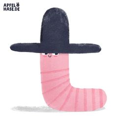 a drawing of a pink sock wearing a black hat