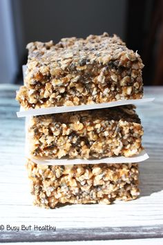 three granola bars stacked on top of each other